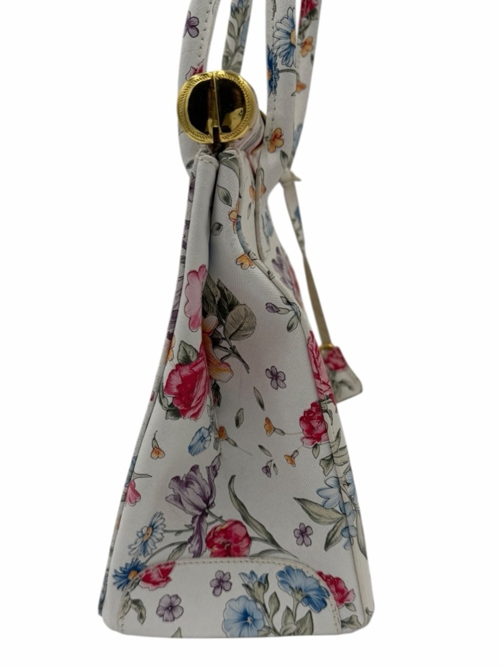 Borgonicochio Italian Leather Floral Satchel Top Handle Bag Gold Hardware - Picture 3 of 12